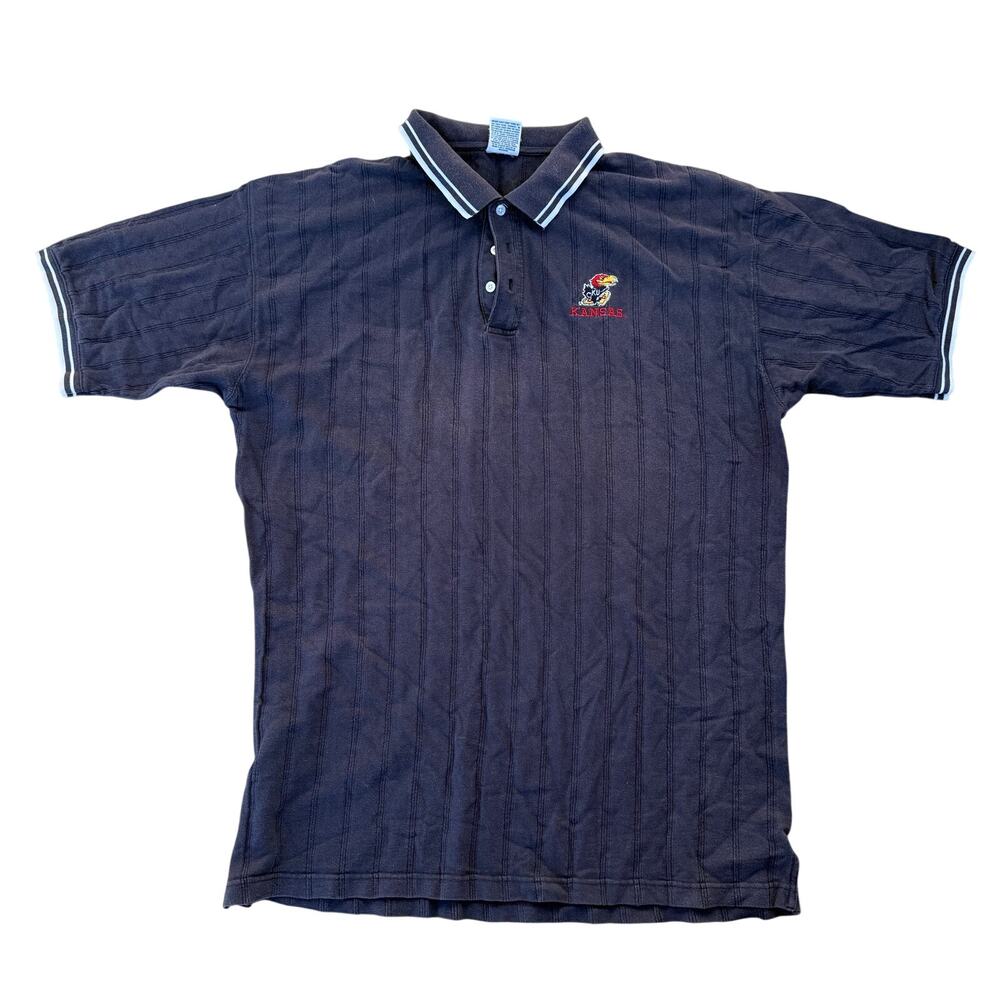 Vintage KU Kansas University Jayhawks Mens Size XL Blue Polo Shirt Cadre USA